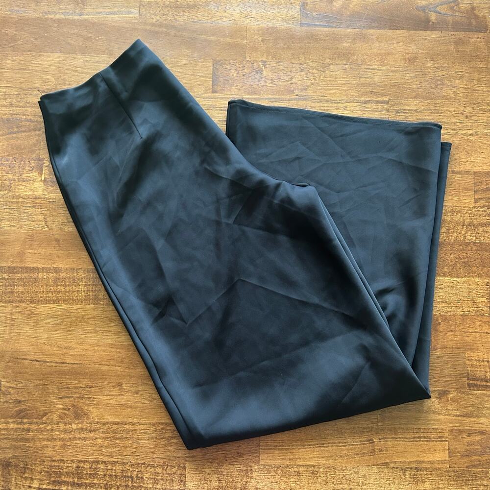 Rachel Roy Elegant Chic Wide-Leg Dress Pants Black, US Size 6 Silky Satin Formal - Picture 4 of 11